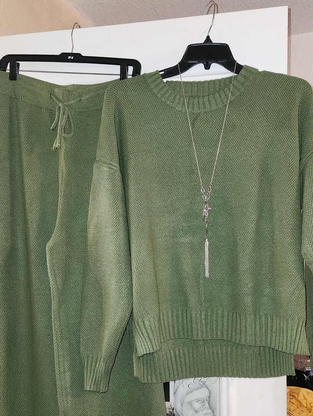 Women's Olive Green Knit Sweater & Drawstring Pants Set